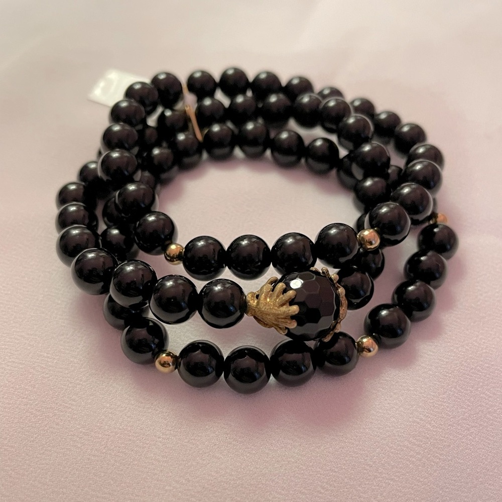 Dallas Prince Gold Vermeil Sterling Onyx Gemstone Stretch Bracelet